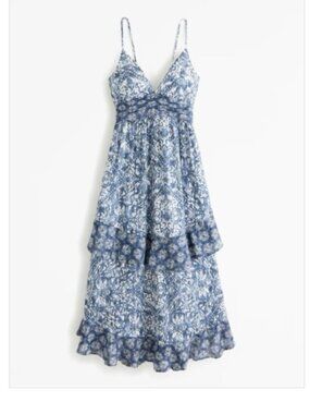 Abercrombie & Fitch Tiered Printed Adjustable Strap Maxi Dress Pockets